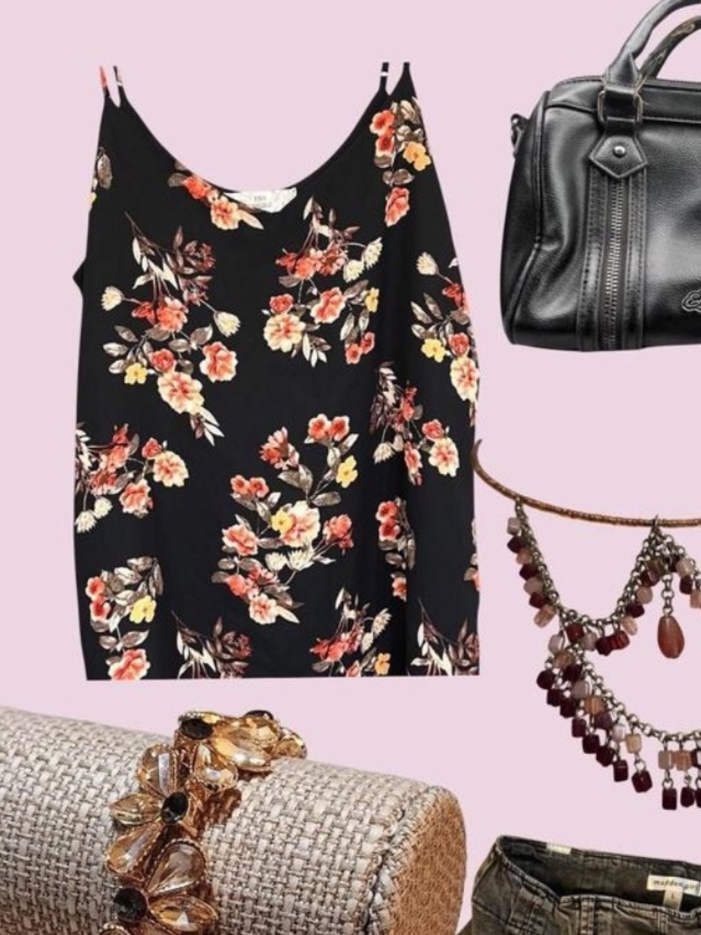 Practical magic dark Floral spaghetti strap Camisole sheer layering top